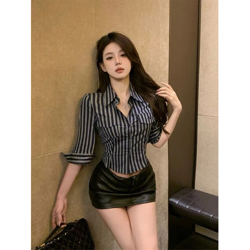 Street Fashion In Korea - MEXZT chemises rayées femmes mode Sexy