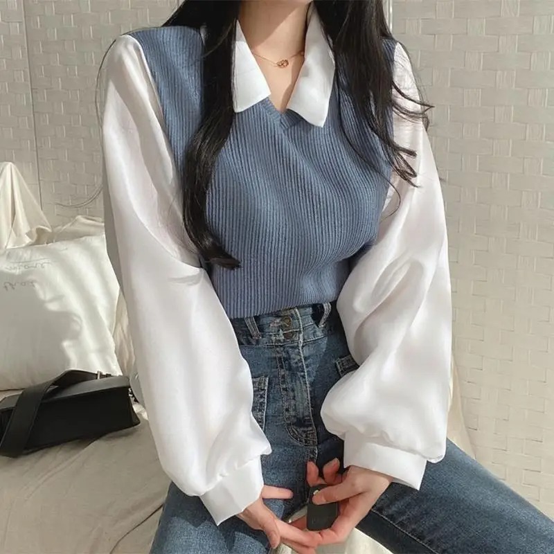 Street Fashion In Korea - Chemisier d'été pour femmes, faux deux